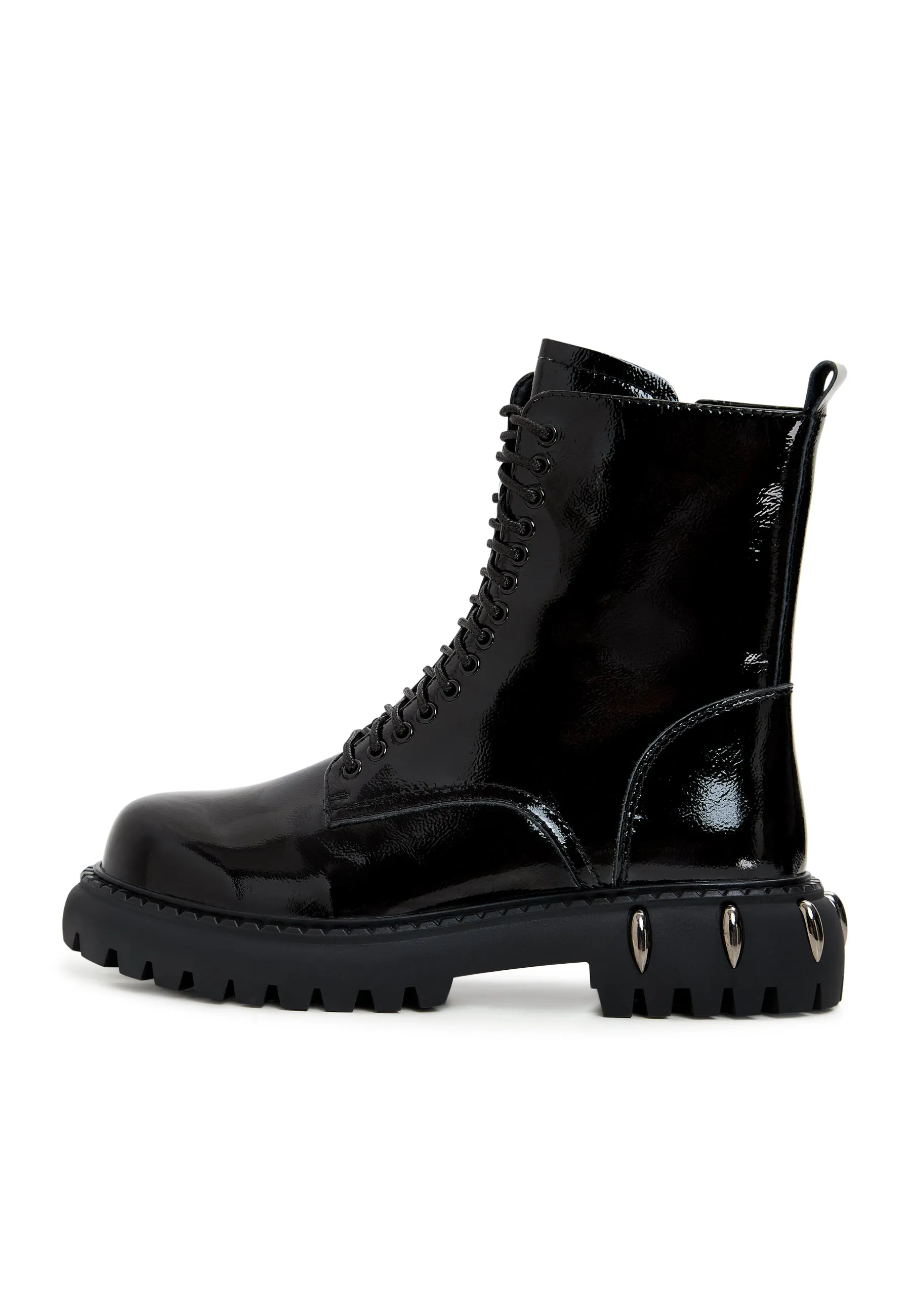 Lace-Up Combat Boots with Chunky Sole - Black