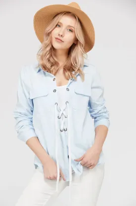 Lace-Up Pocket Blouse for Women