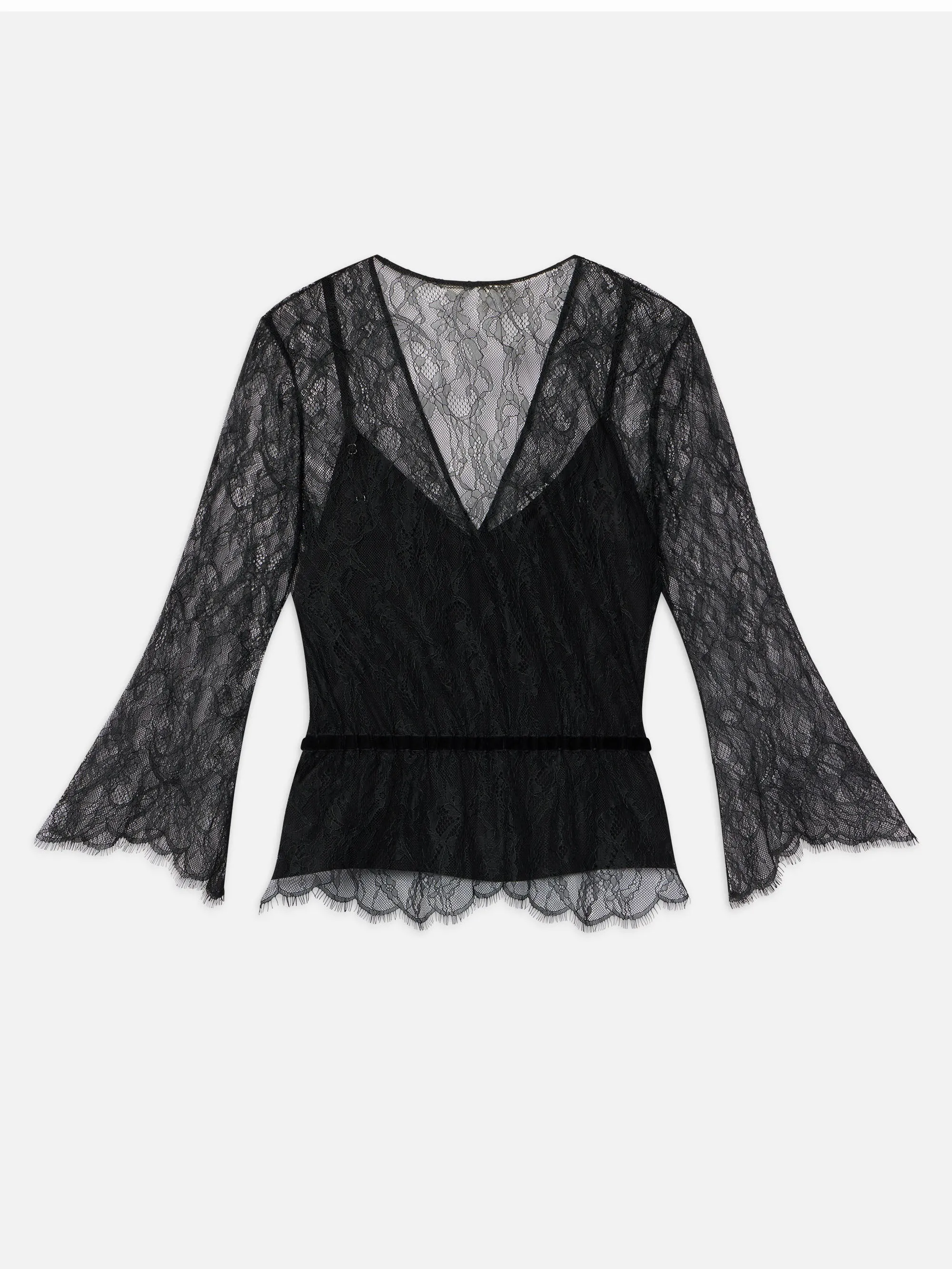 Lace V-Neck Blouse -- Black