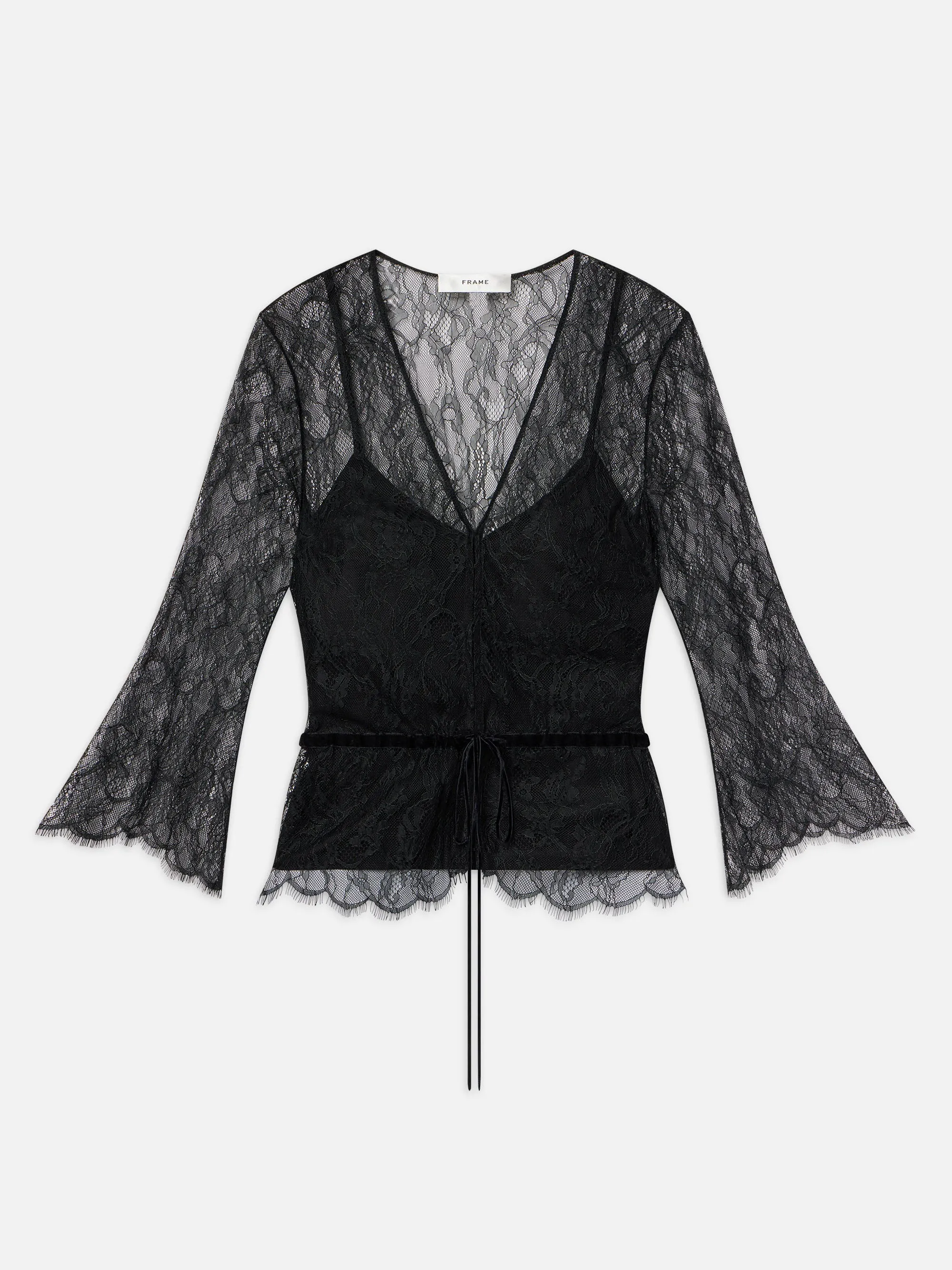 Lace V-Neck Blouse -- Black