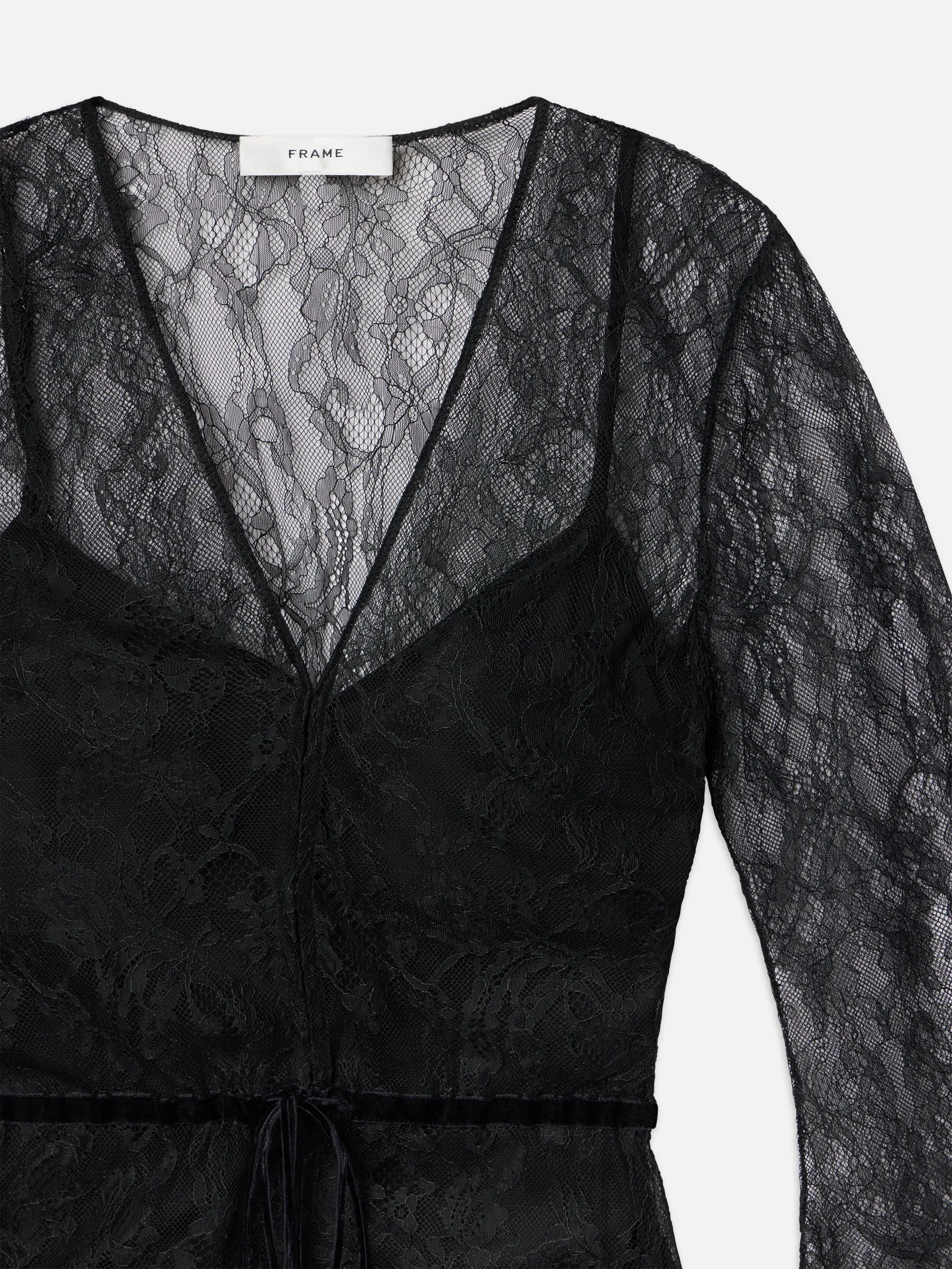 Lace V-Neck Blouse -- Black