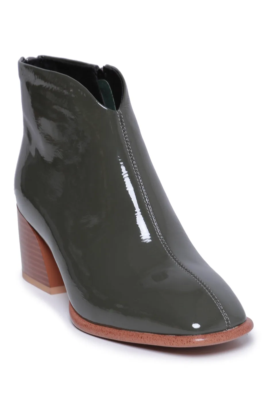 Leather Block Heel Ankle Boots - Green