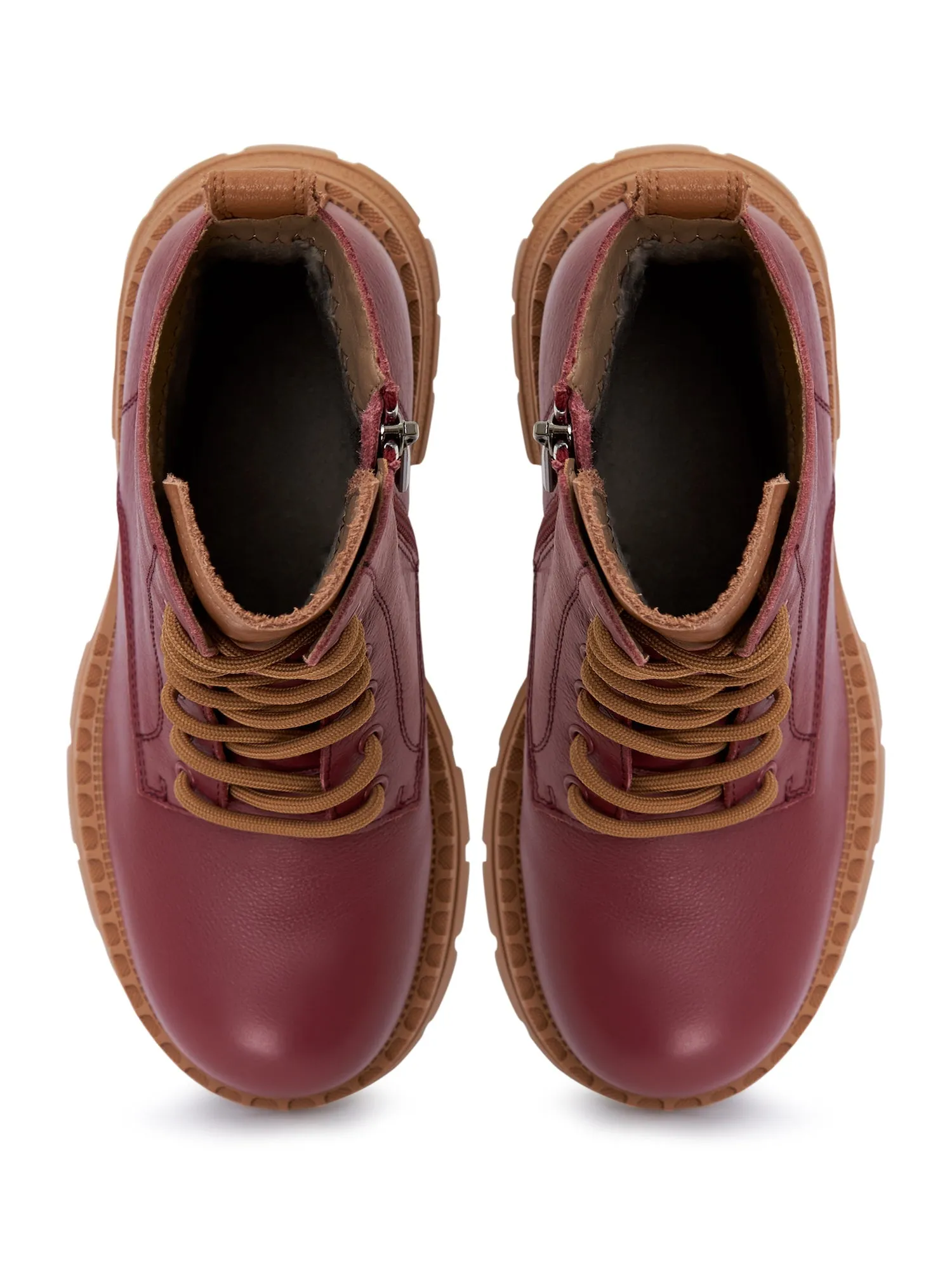 Leather Lace-up Ankle Boots - Bordeaux