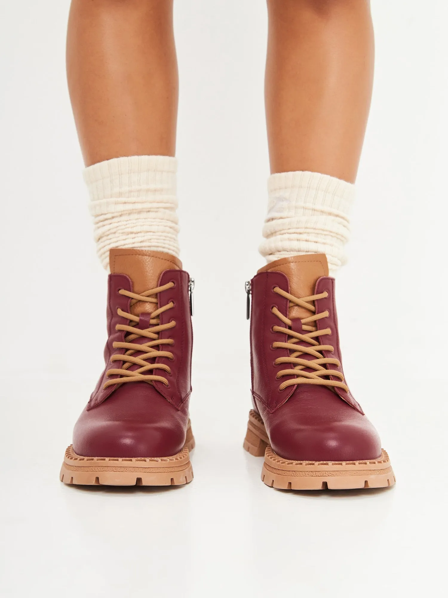 Leather Lace-up Ankle Boots - Bordeaux