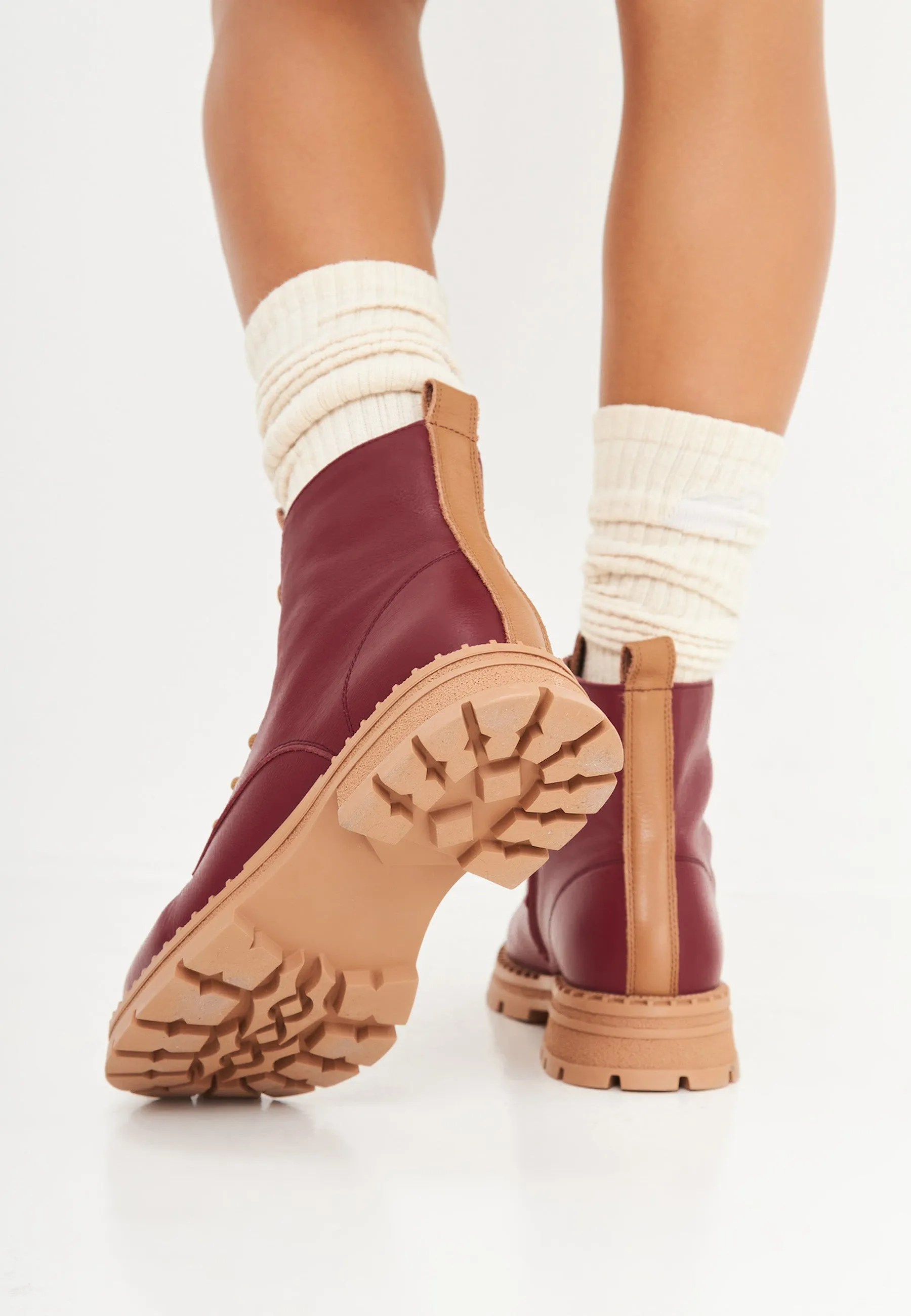 Leather Lace-up Ankle Boots - Bordeaux