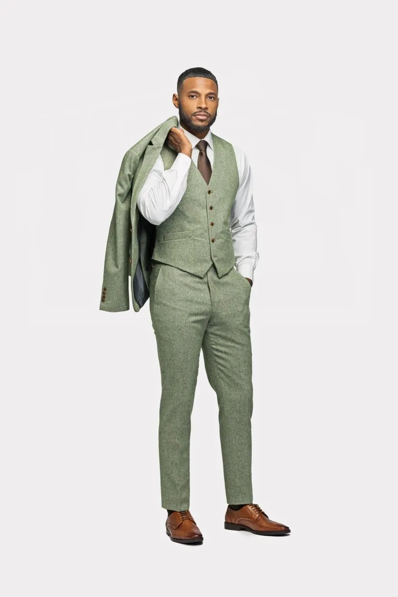 Light Green Tweed 3 Piece Suit