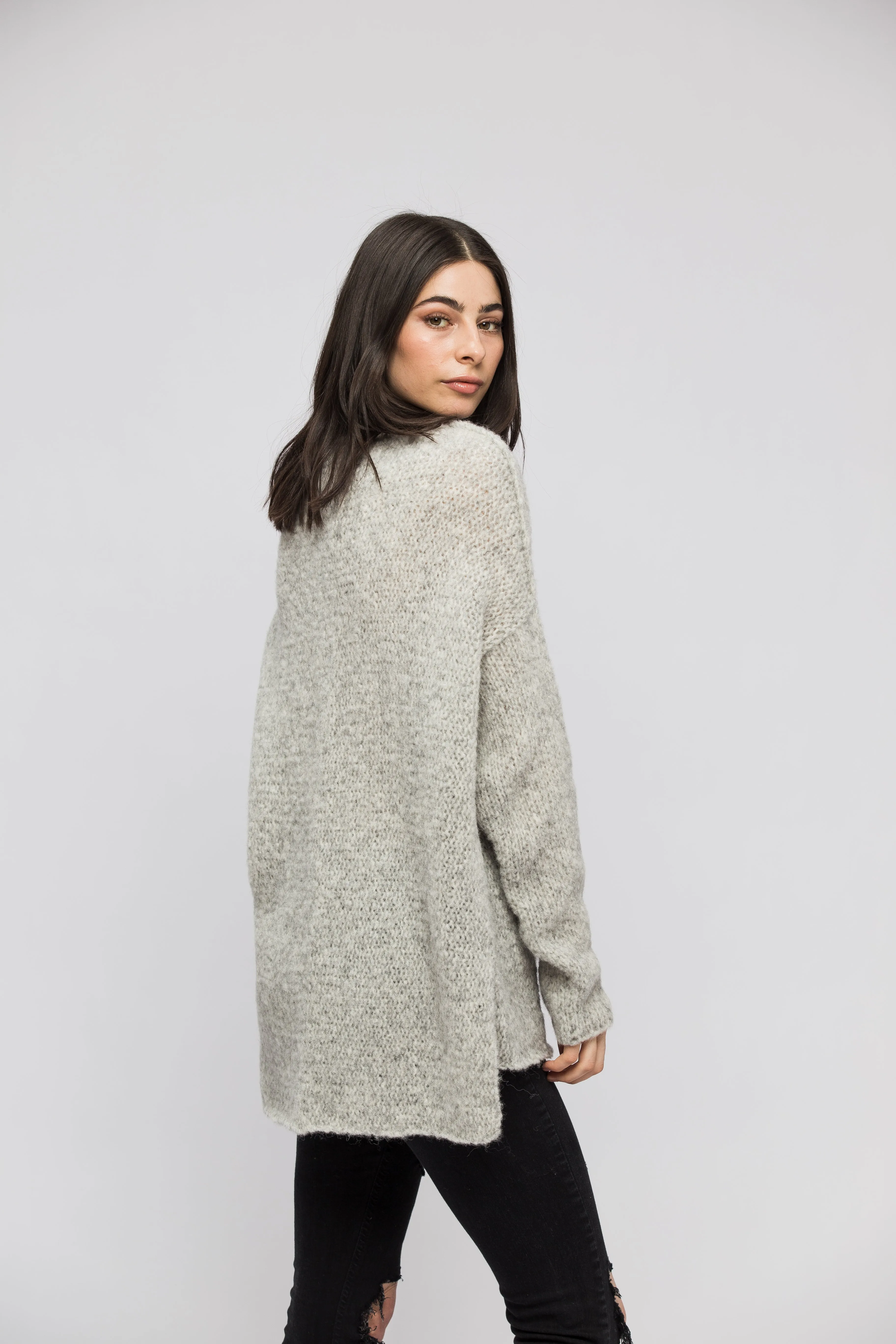 Light grey Alpaca sweater.