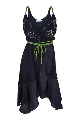 LILI PETRUS Black Silk Beaded Strappy Wrap Dress (IT 40)