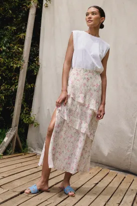 Lovely Lilies Floral Chiffon Ruffled Maxi Skirt