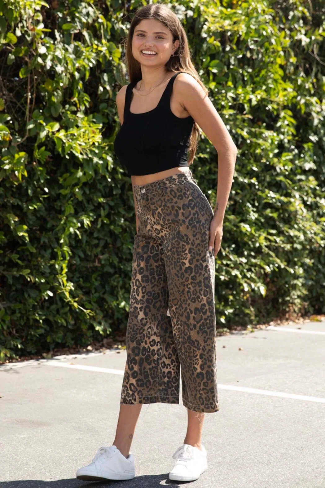 Marina Wide Leg Crop Pants - Brown Leopard