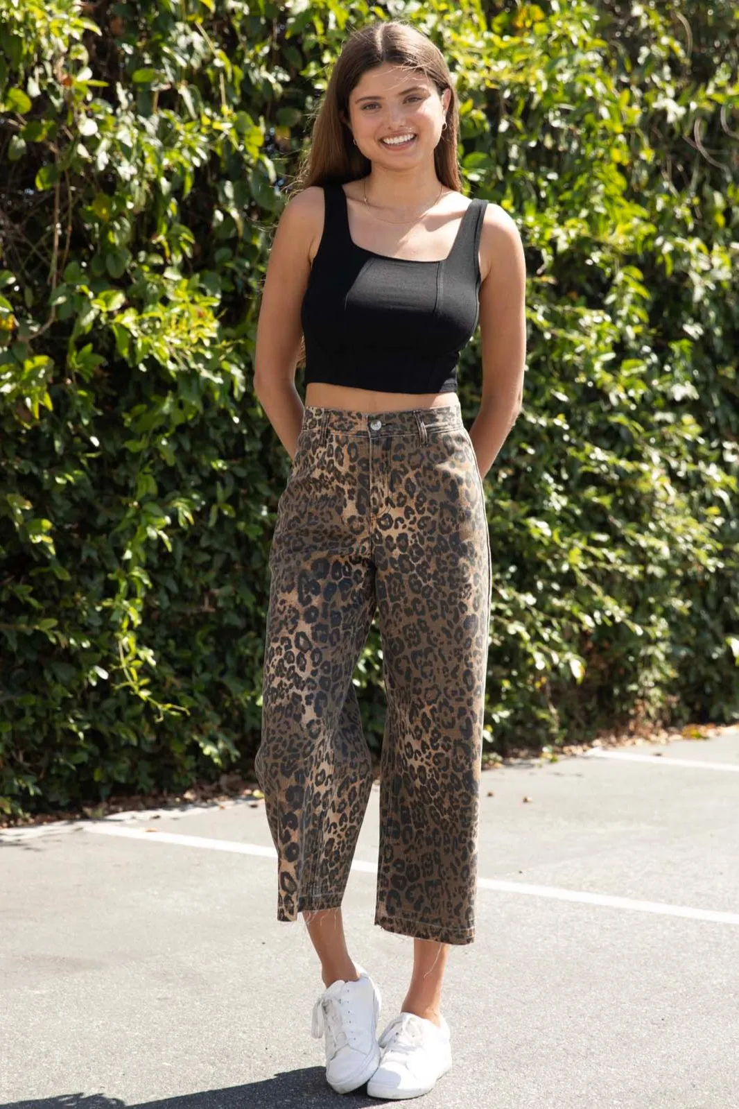 Marina Wide Leg Crop Pants - Brown Leopard