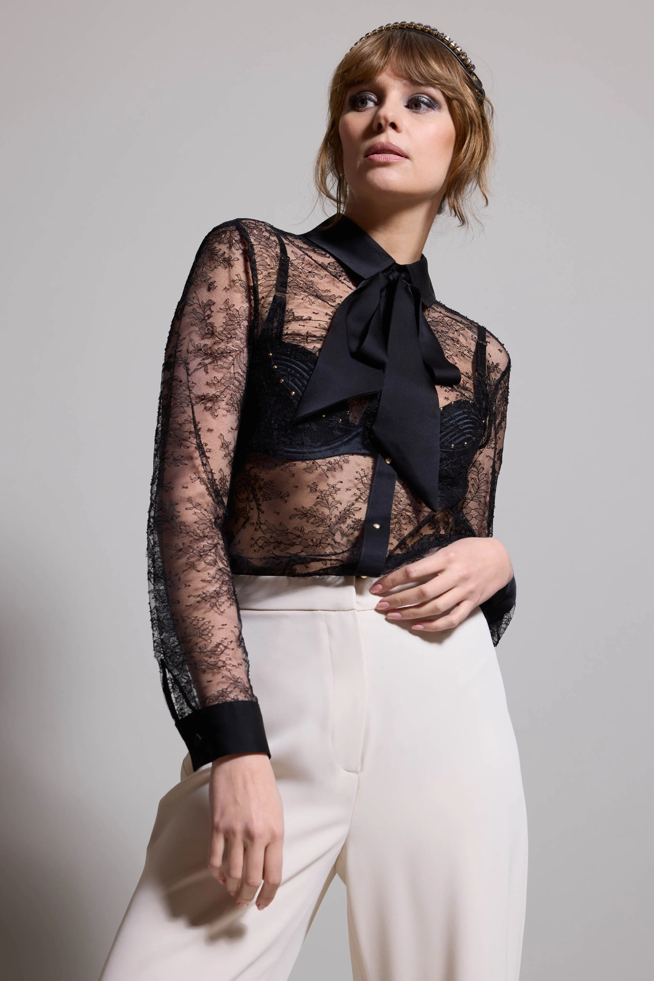 Melania Black Lace Bodysuit Blouse