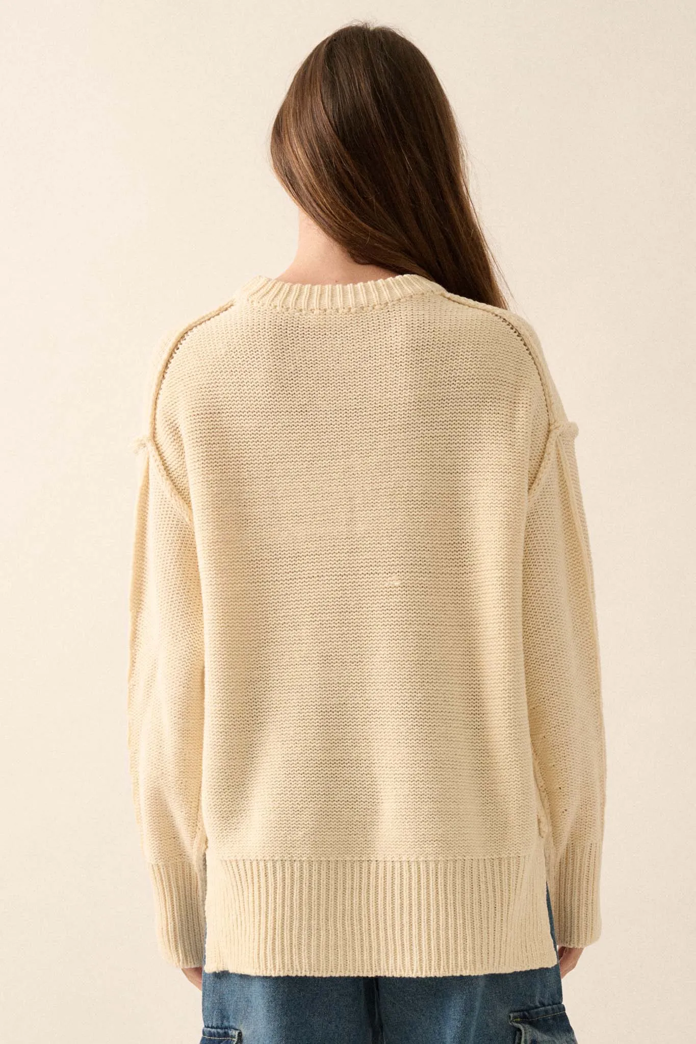 Mellow Mood Exposed-Seam Loose-Fit Sweater