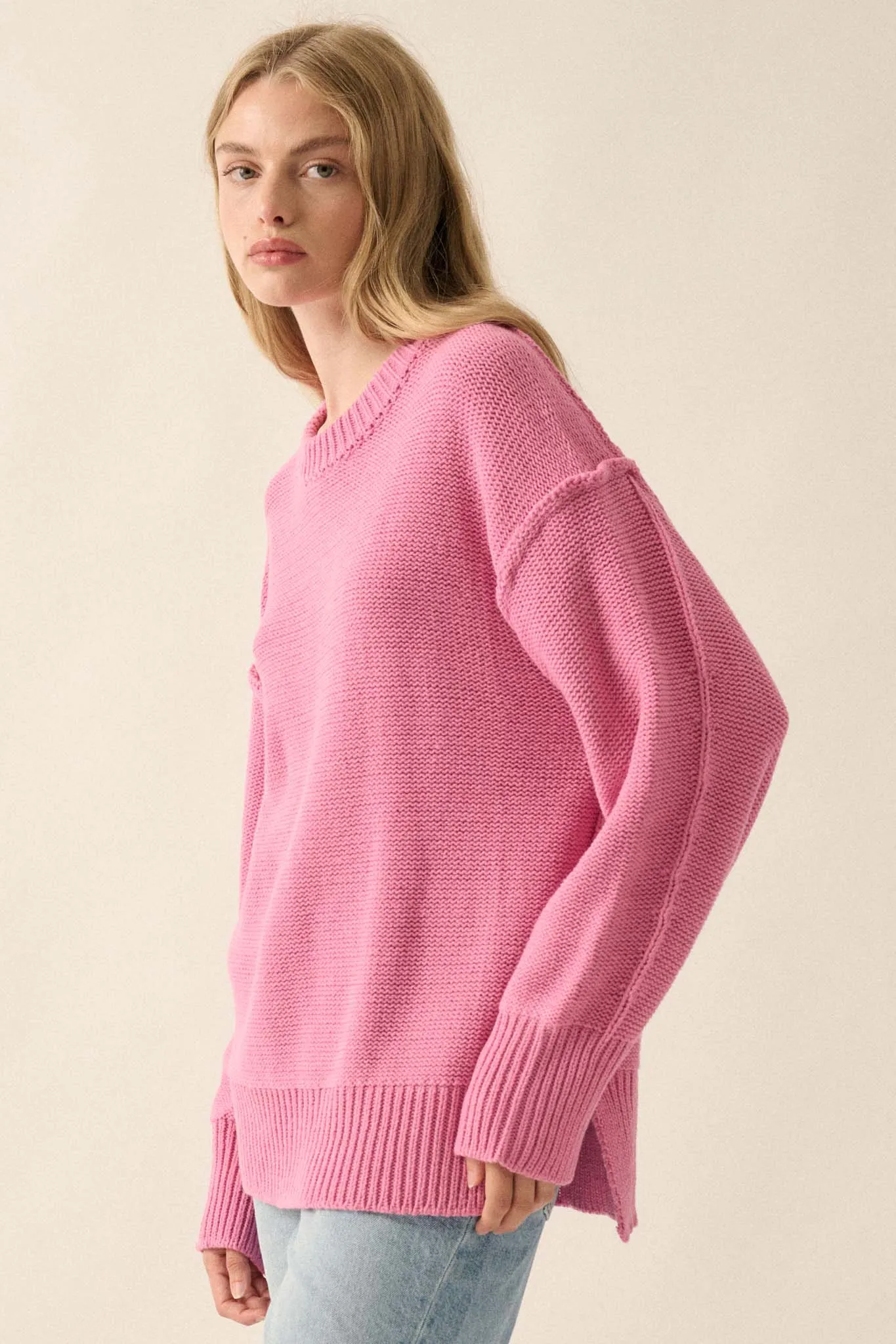 Mellow Mood Exposed-Seam Loose-Fit Sweater