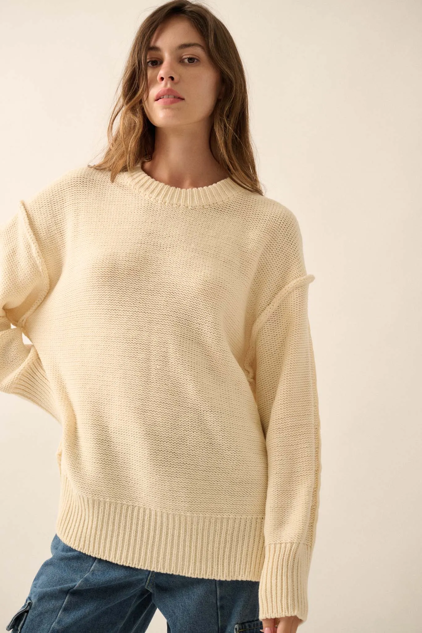 Mellow Mood Exposed-Seam Loose-Fit Sweater