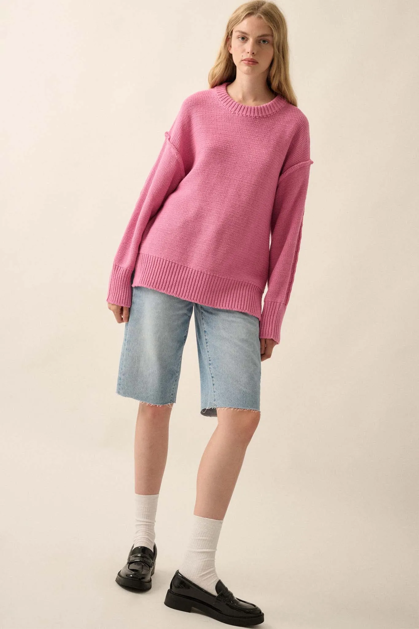 Mellow Mood Exposed-Seam Loose-Fit Sweater