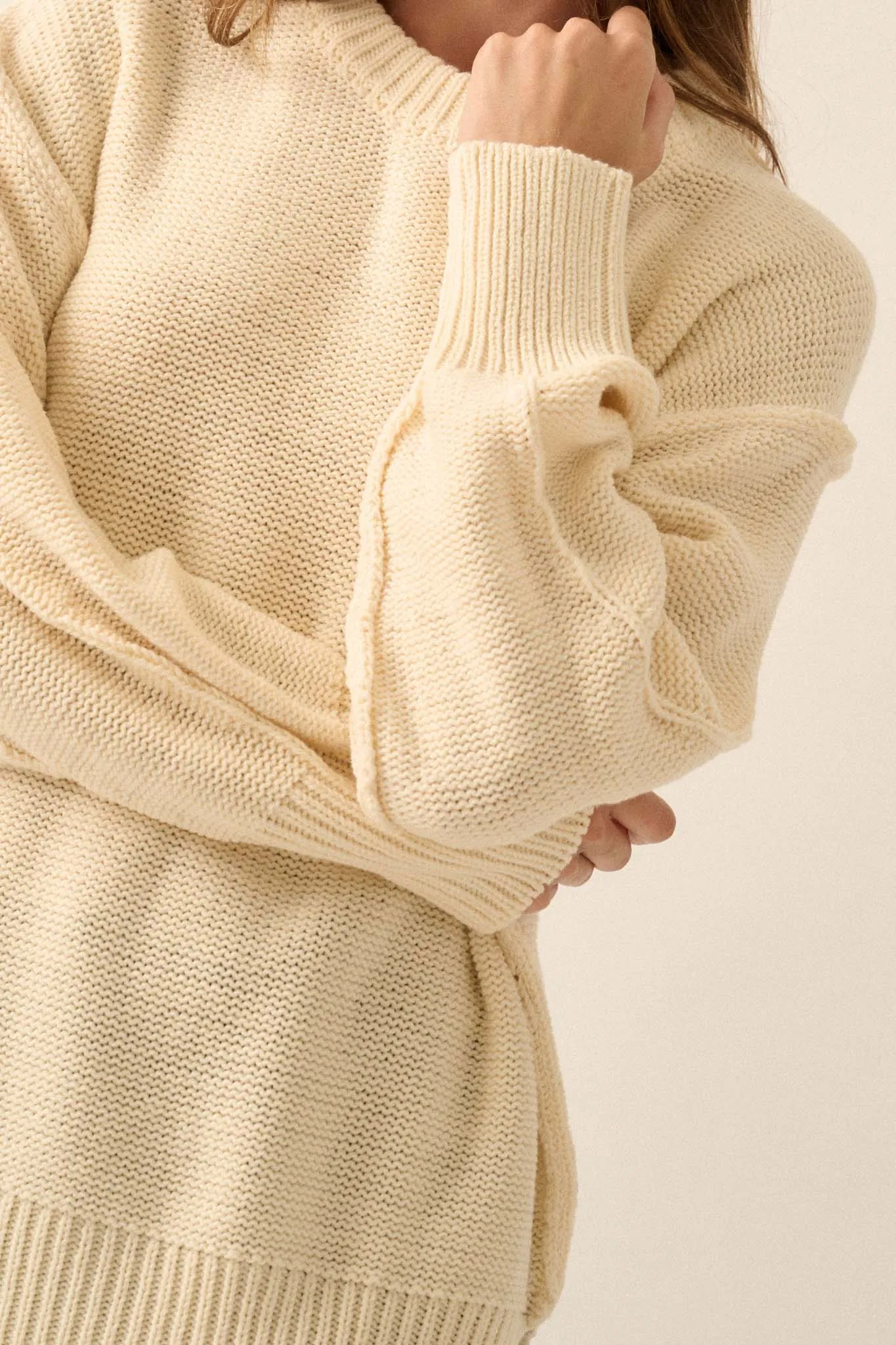 Mellow Mood Exposed-Seam Loose-Fit Sweater