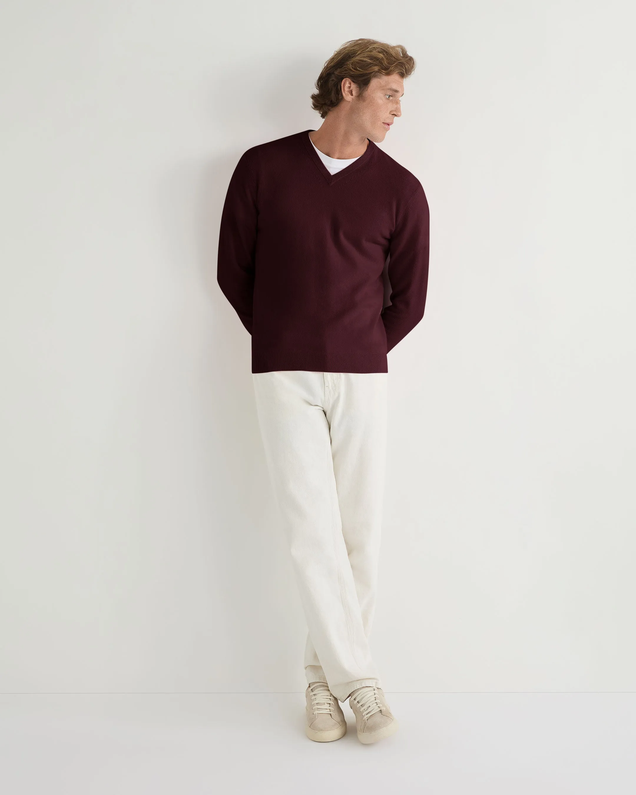 Men's Burlington V Neck Cashmere Sweater Claret Red