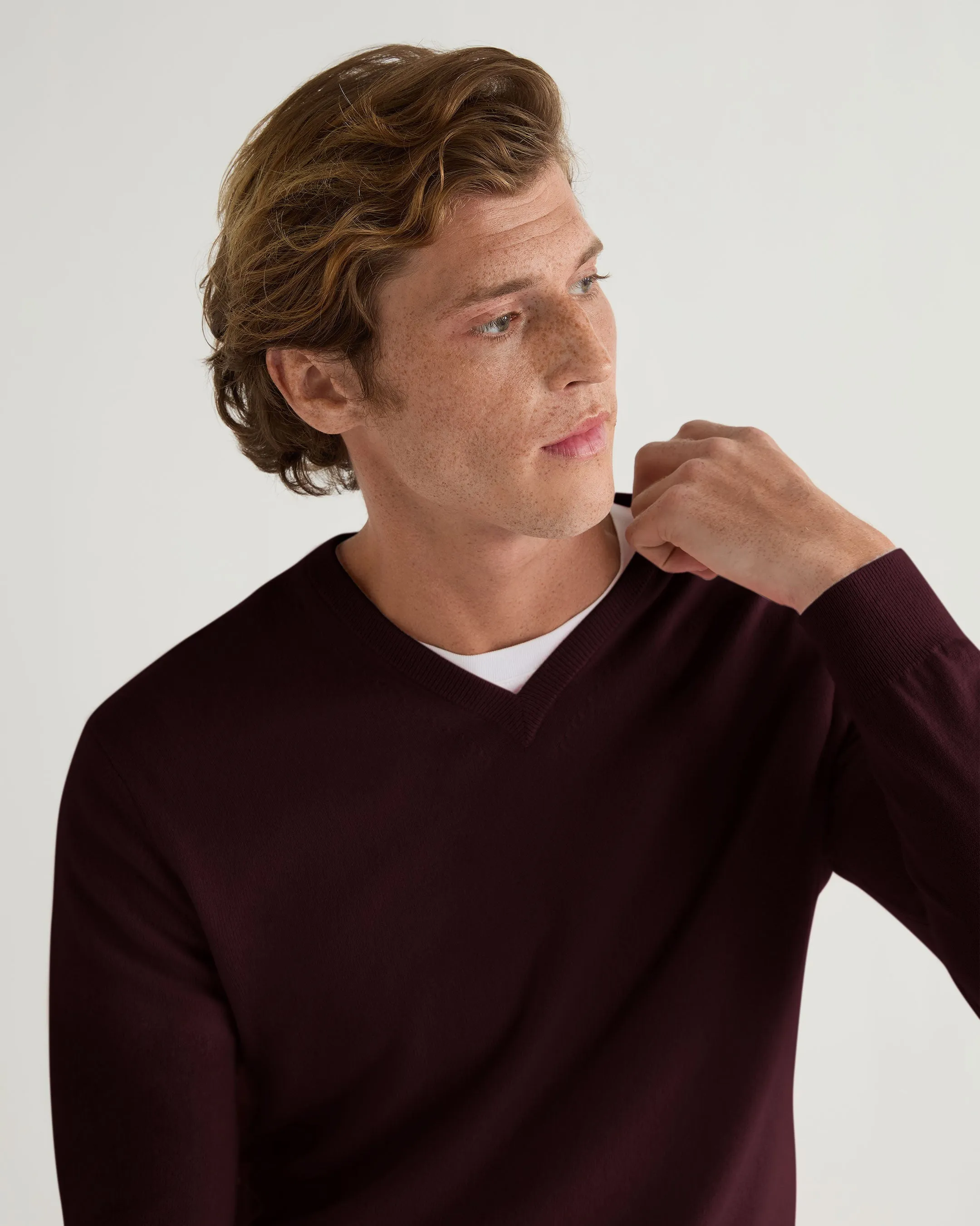 Men's Burlington V Neck Cashmere Sweater Claret Red