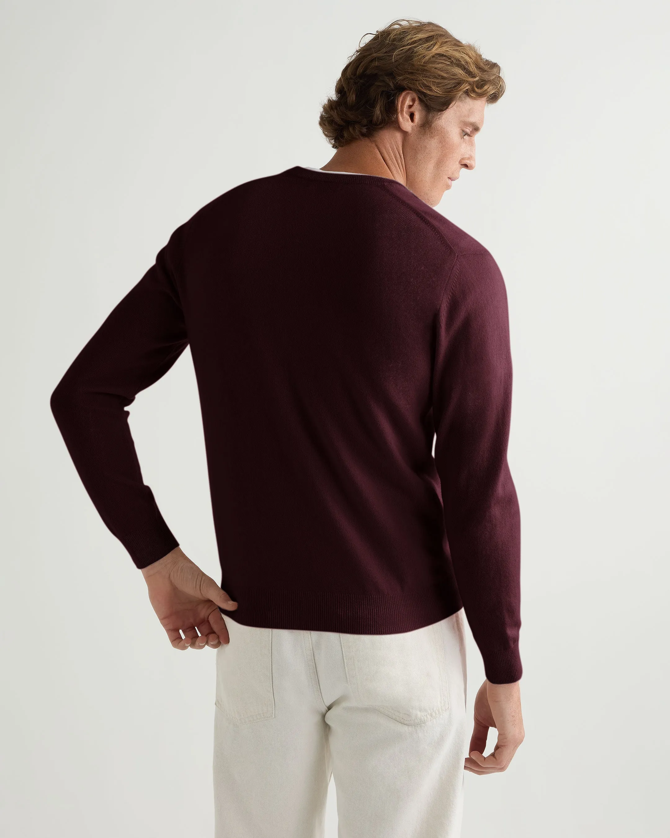 Men's Burlington V Neck Cashmere Sweater Claret Red