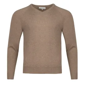 Men's Cashmere V-Neck Sweater in Light Brown