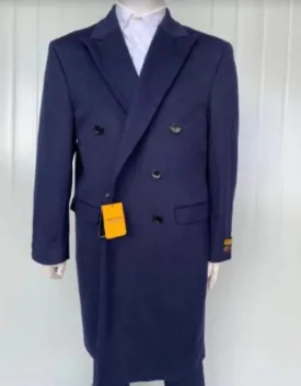 Mens Overcoat - Topcoat For Men - Winter Fabric - Mens Full Length Wool and Cashmere Overcoat - Winter Topcoats - Blue Coat