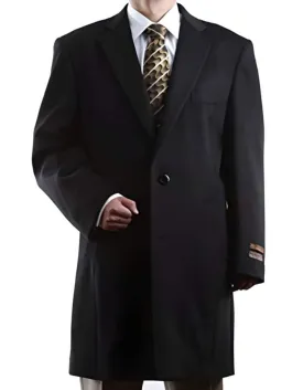 Men's Three Quarter Length Wool/Cashmere 2 Buttons Luxury Long men's Dress Topcoat - Winter coat Black