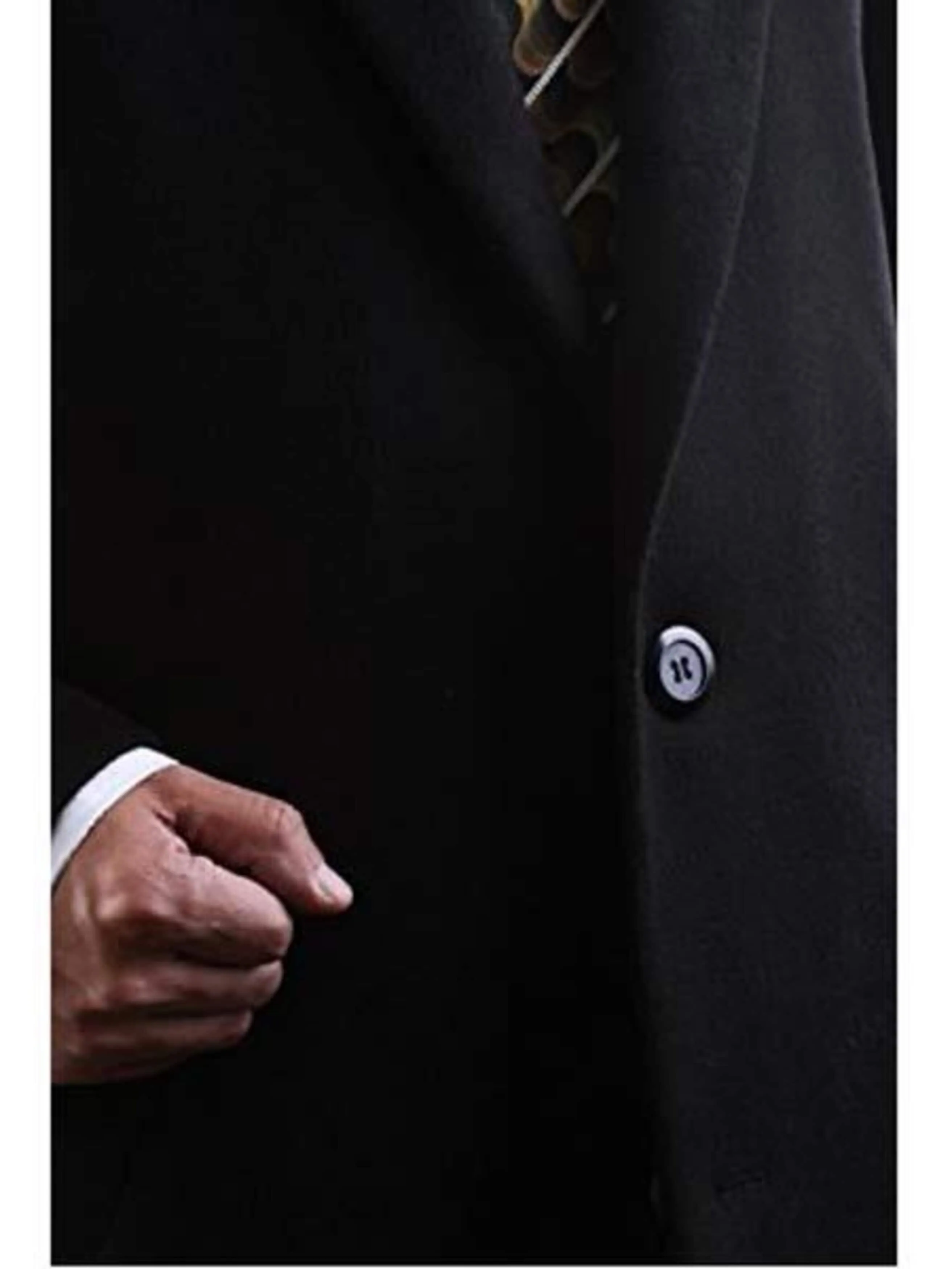 Men's Three Quarter Length Wool/Cashmere 2 Buttons Luxury Long men's Dress Topcoat - Winter coat Black