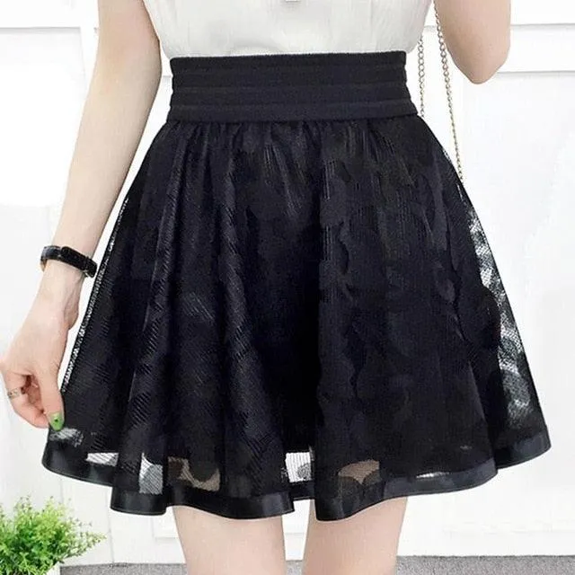 Mesh High Waist Female Mini Puff Skirt