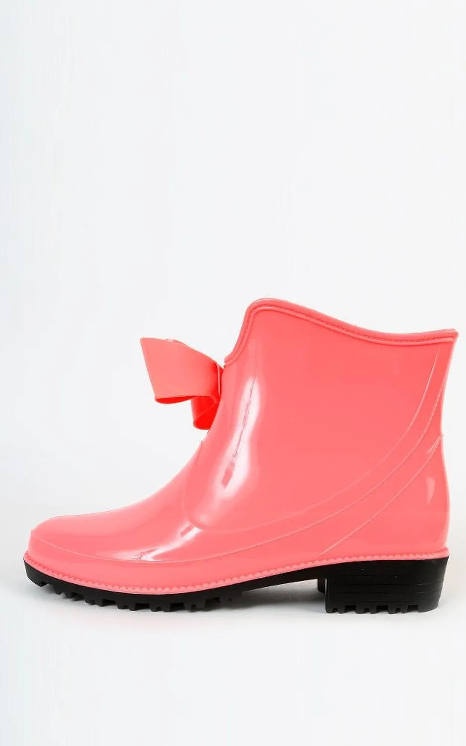 Mint or Pink Bow Detailed Rubber Wet Weather Wellies Ankle Rainboots