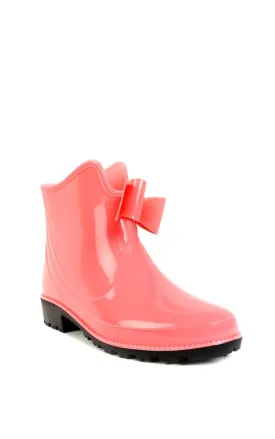 Mint or Pink Bow Detailed Rubber Wet Weather Wellies Ankle Rainboots