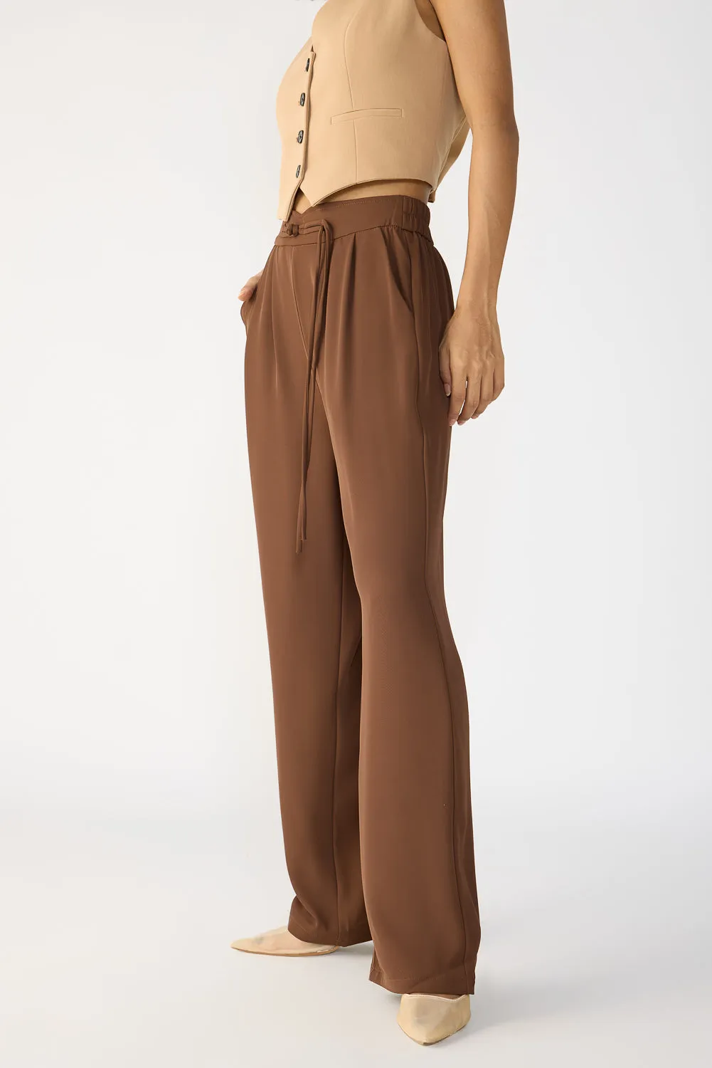 Mocha Brown Knotted Waist Korean Pants