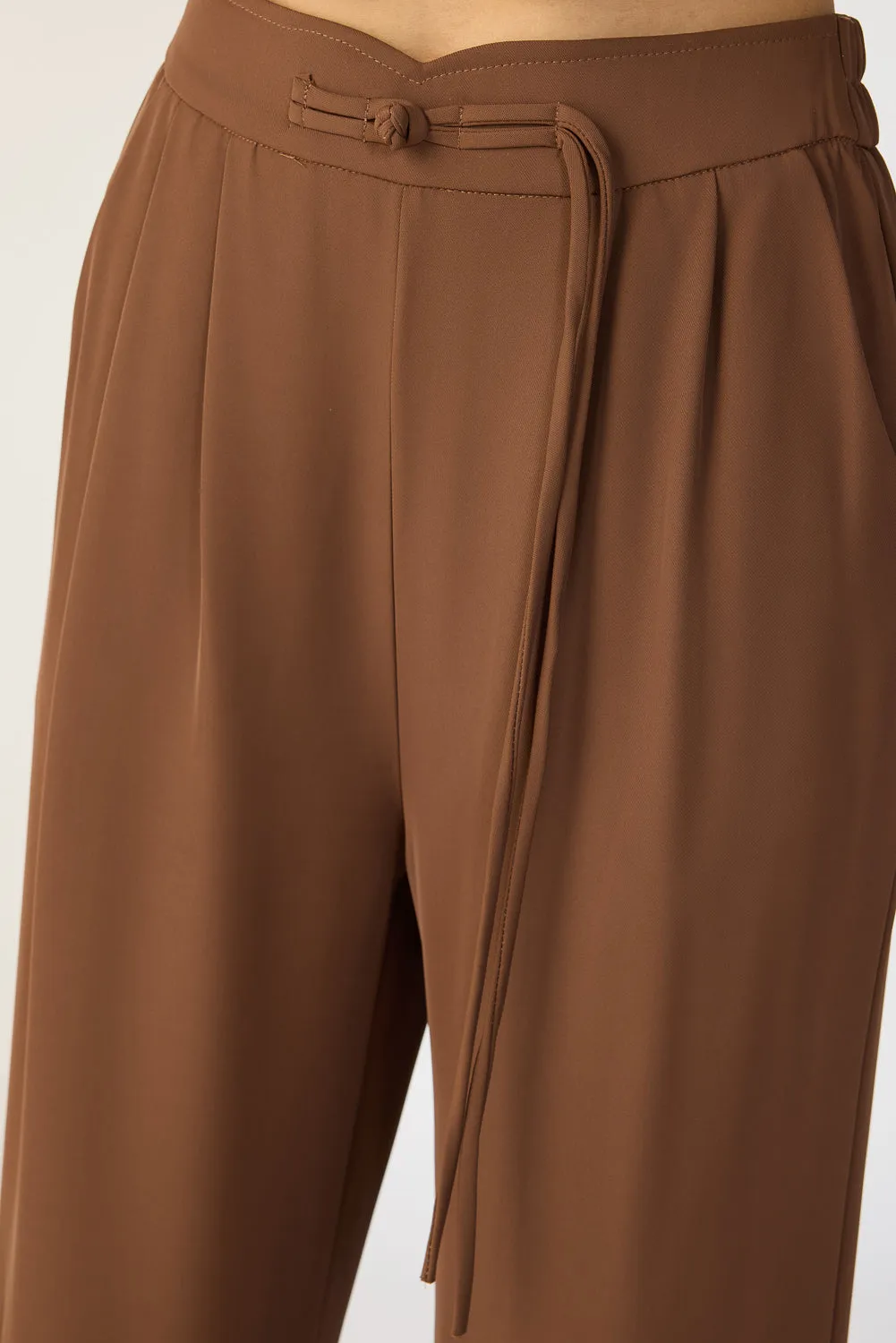 Mocha Brown Knotted Waist Korean Pants