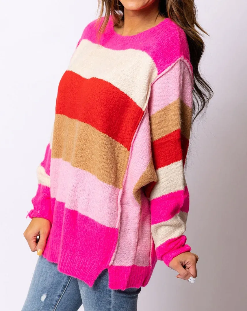 NEW! Colorful Stripes Soft Loose Fit Sweater