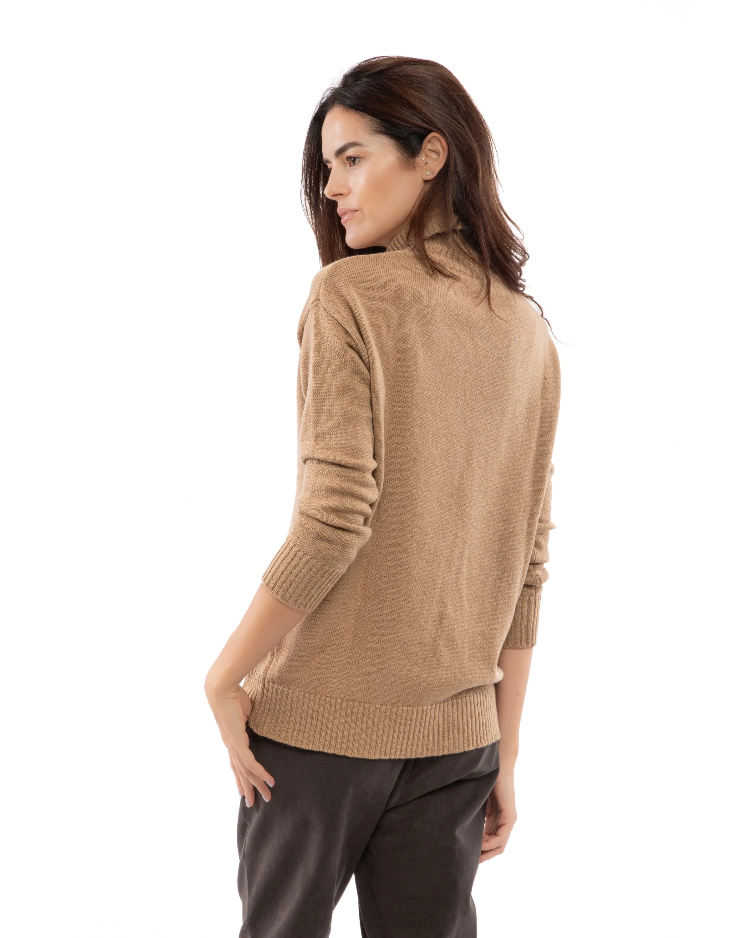 NEW FALL 24 - Women's Wool & Cashmere Funnel Neck Sweater Camel