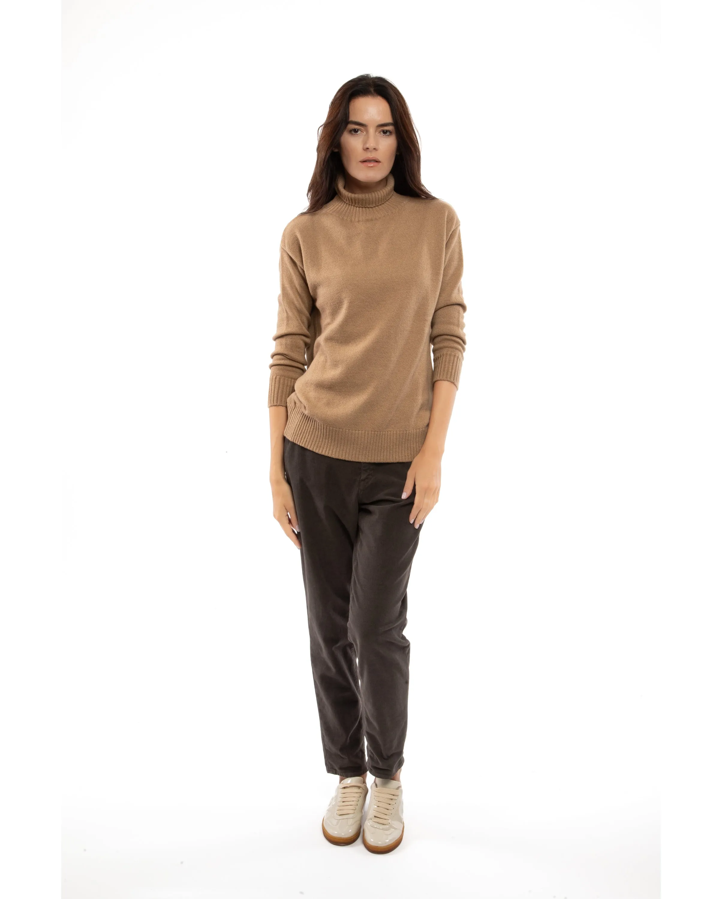 NEW FALL 24 - Women's Wool & Cashmere Funnel Neck Sweater Camel