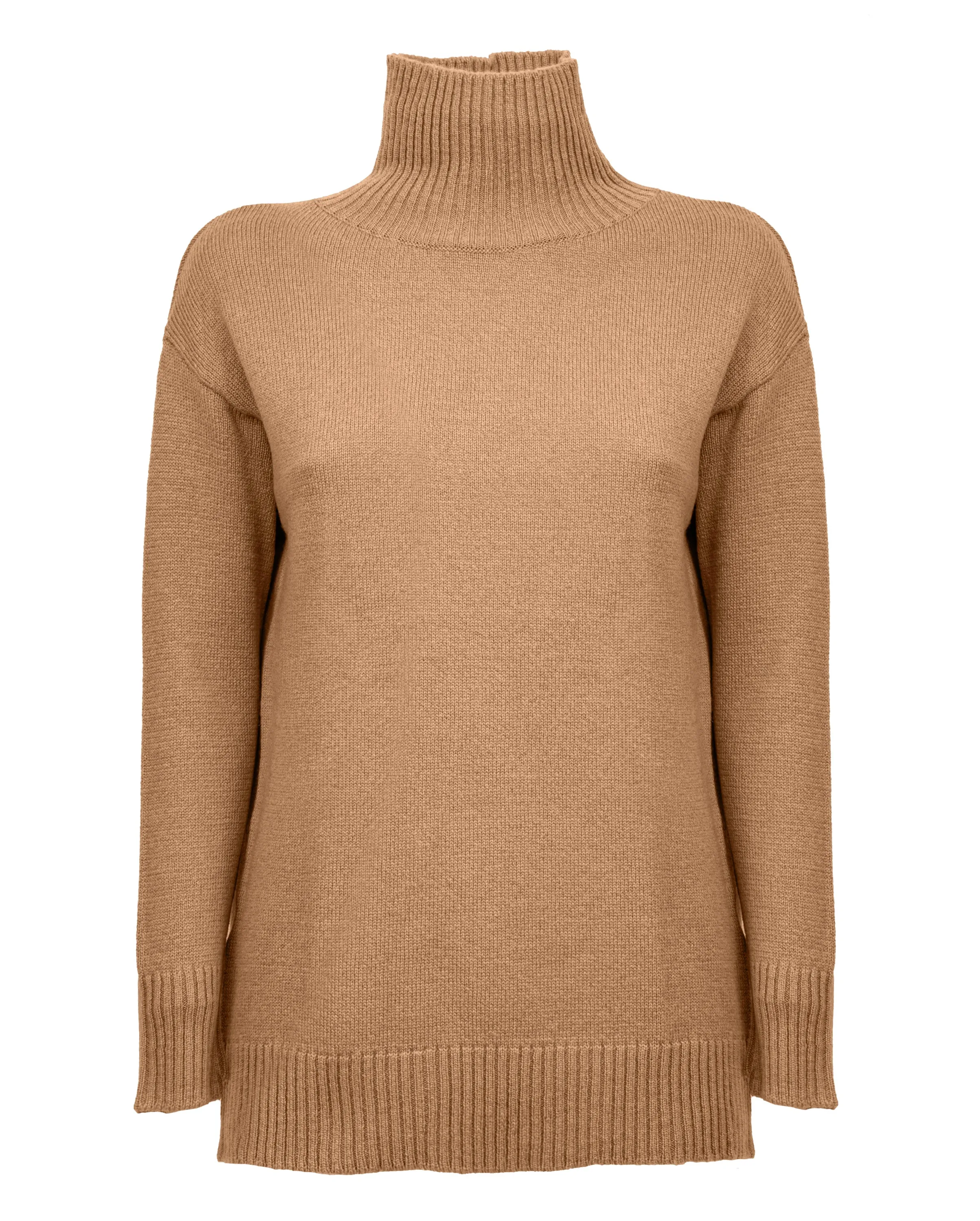 NEW FALL 24 - Women's Wool & Cashmere Funnel Neck Sweater Camel