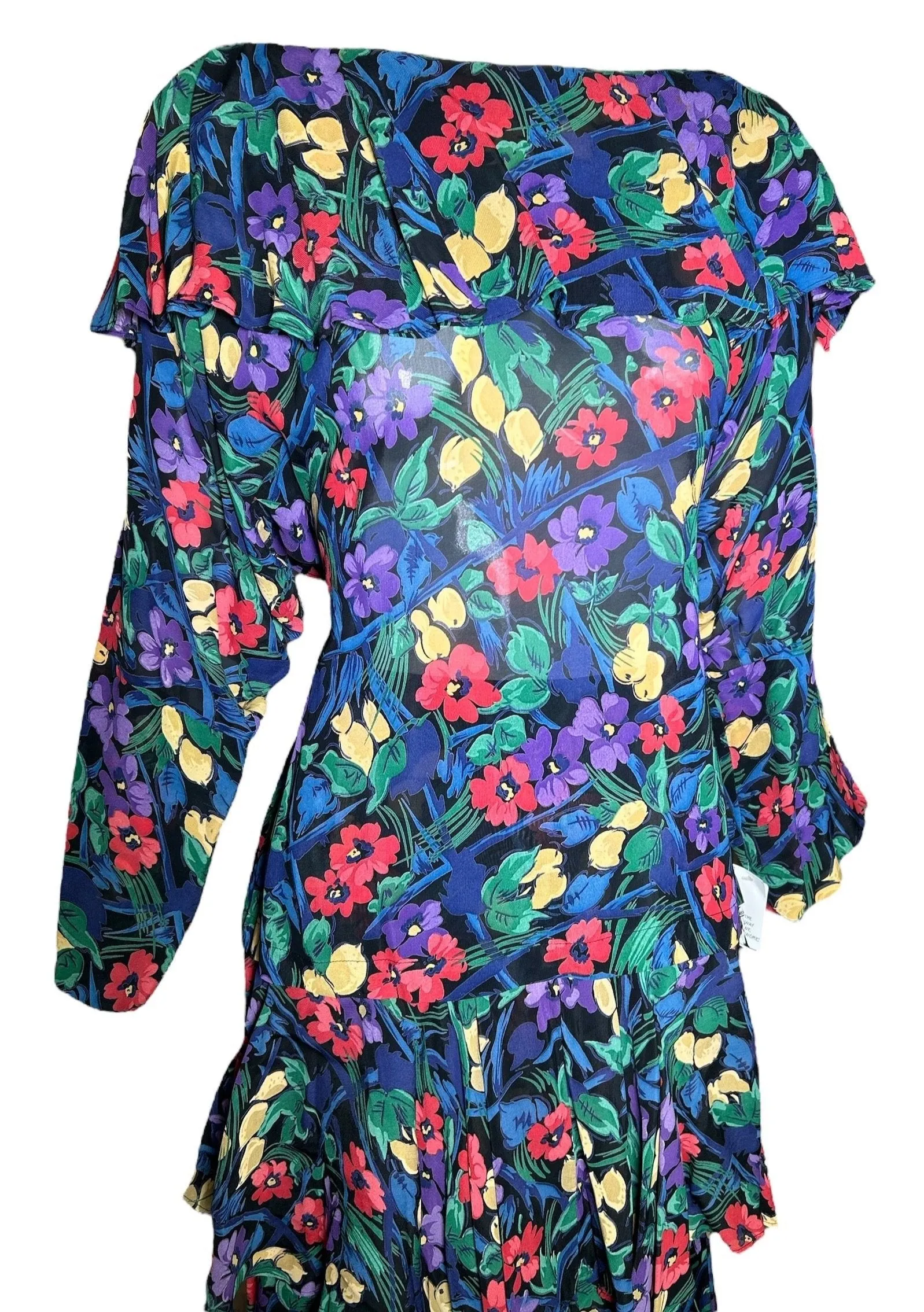 Norma Kamali Late 80s Multicolor Florals Rayon 2 Piece Ensemble