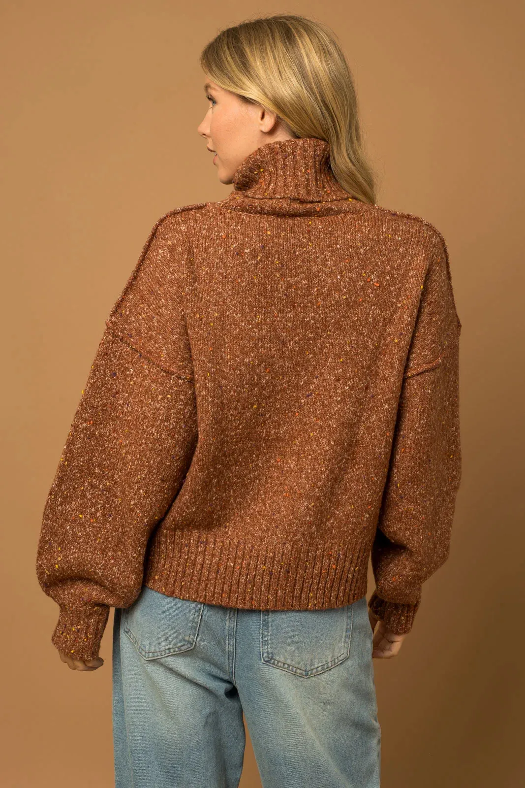 Oversize Turtleneck Rainbow Speckle Detail Sweater