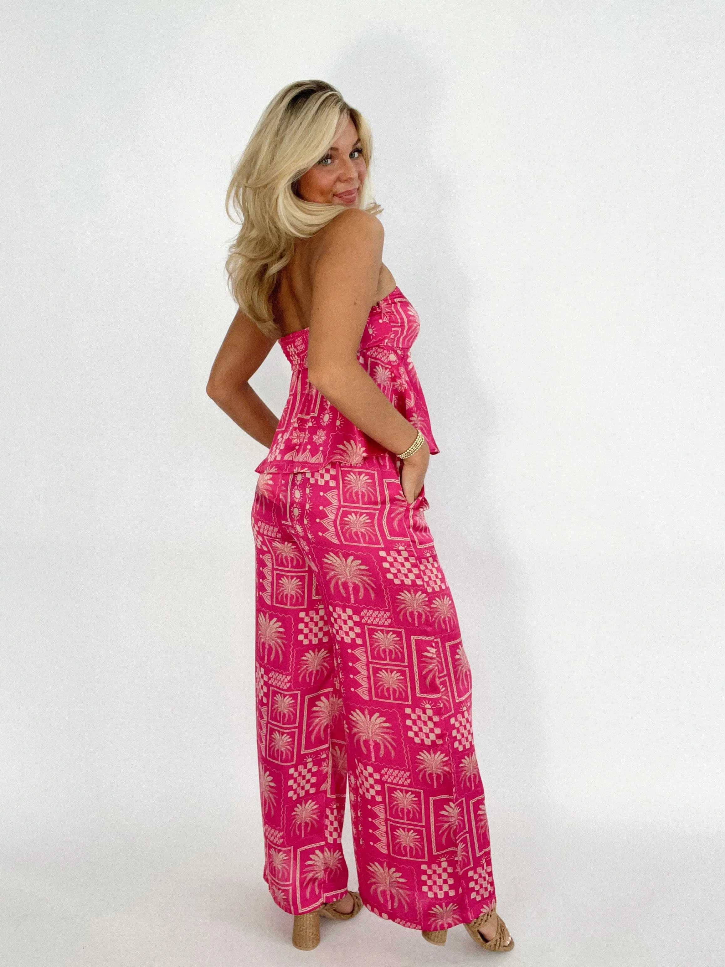 Pink Palm Printed Pants