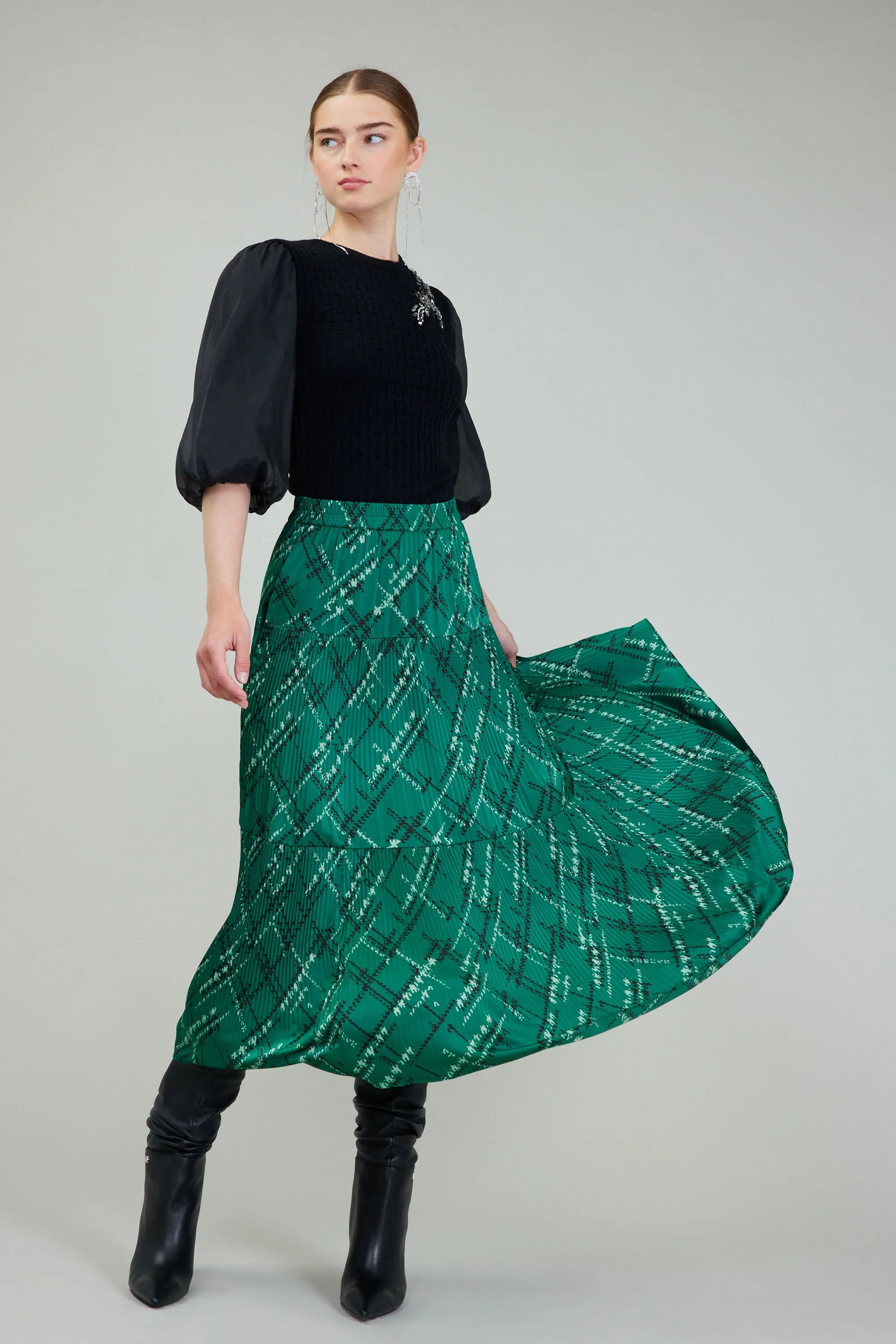 Plaid Pattern Midi Skirt