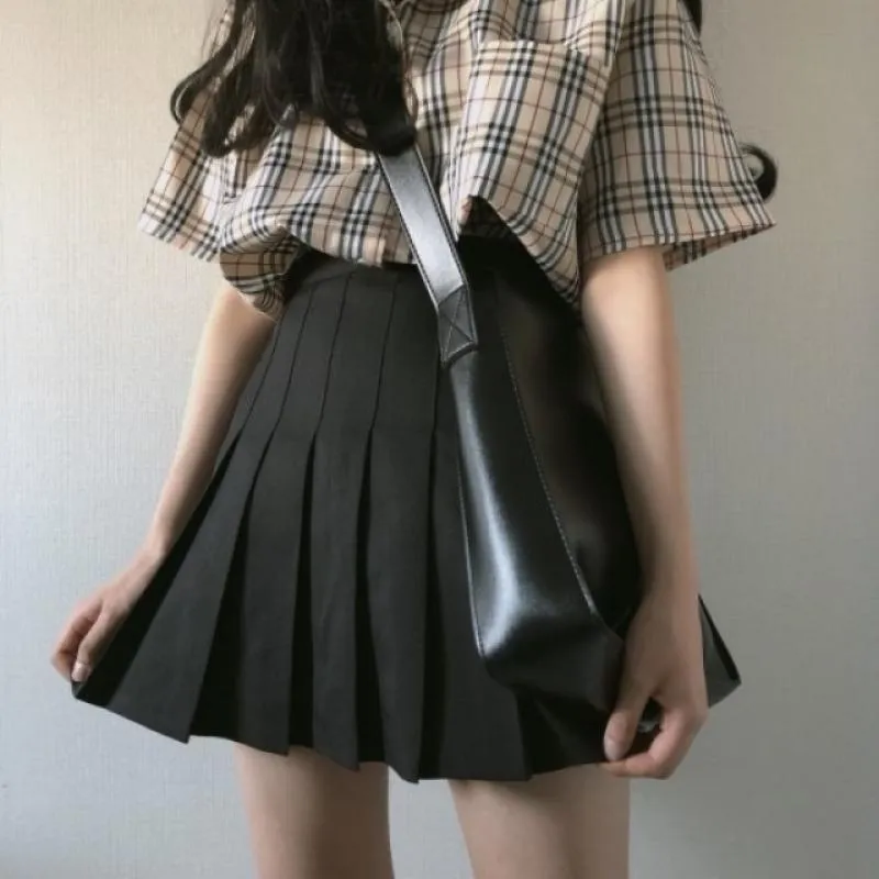 Plaid Shirt   High Waist Skirt Set AD10068