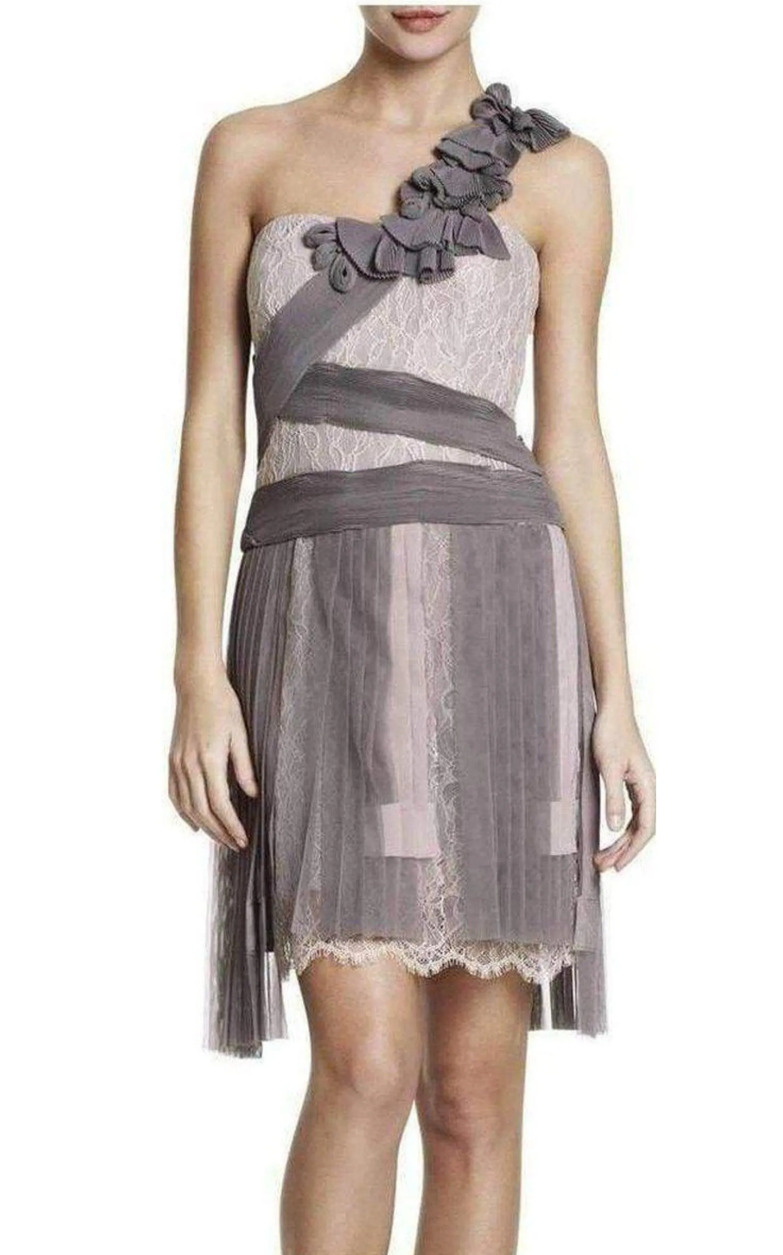 Pleated Contrast Lace Dress