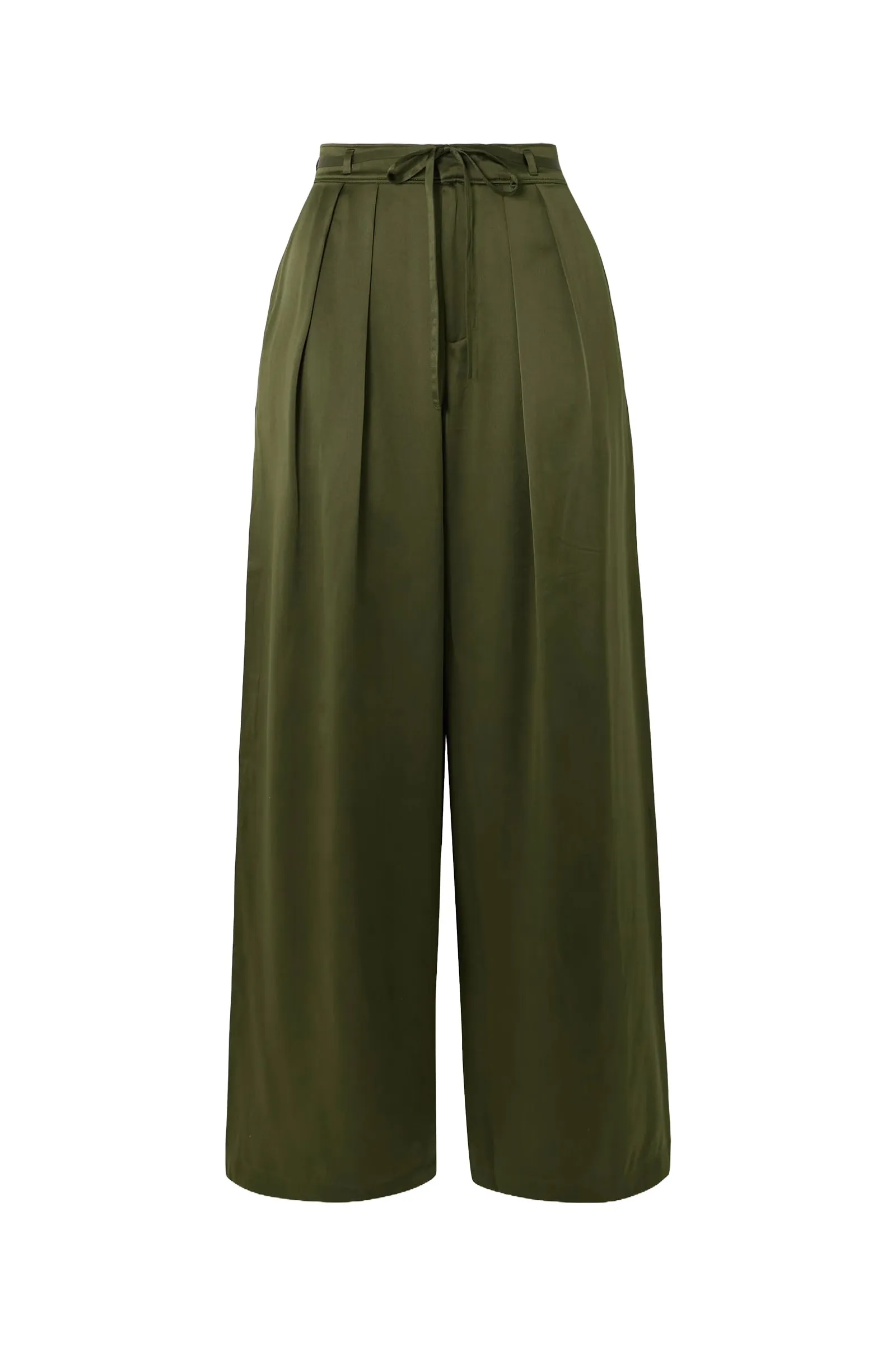 Pleated Silk-Charmeuse Wide-Leg Pants