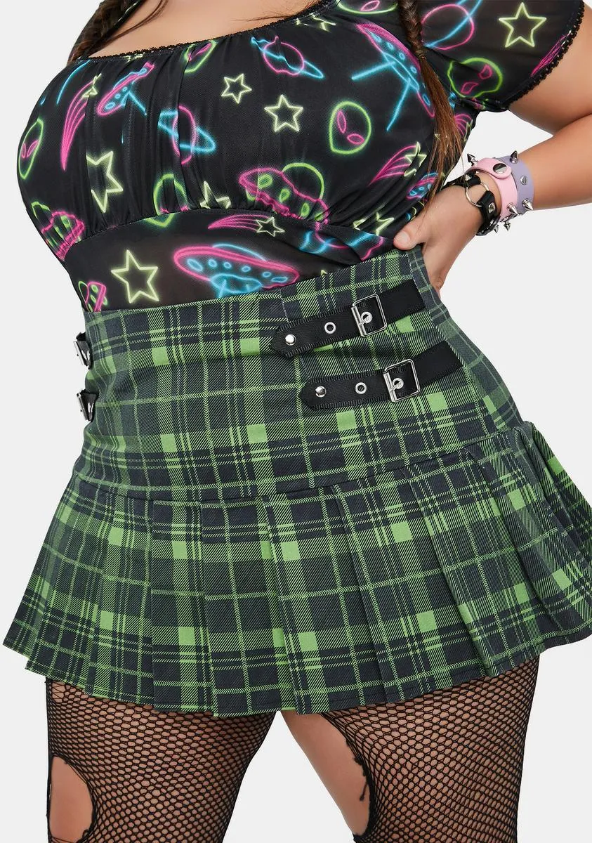 Plus Cosmic Enchantment Plaid Pleated Skirt