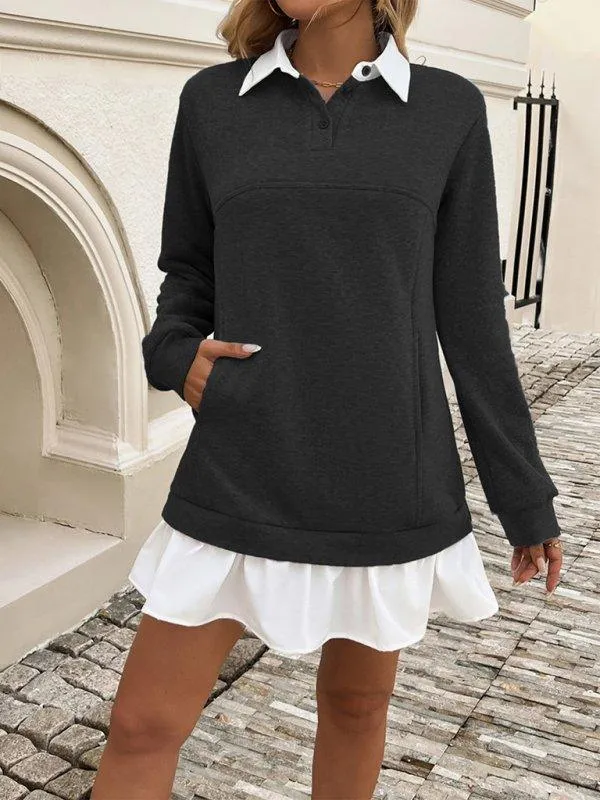 Polo Loose Casual Pocket Sweatshirt Dresses