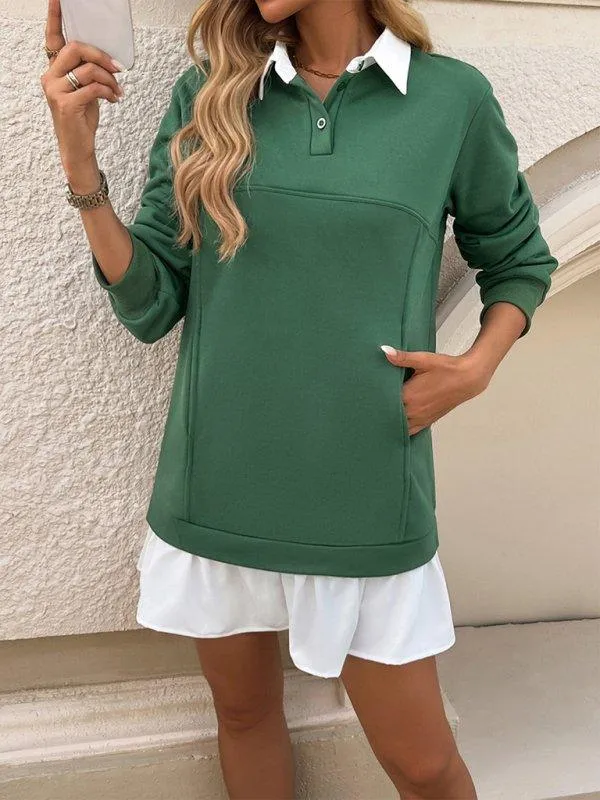 Polo Loose Casual Pocket Sweatshirt Dresses