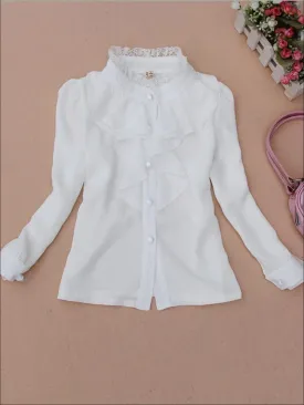 Preppy Lace Trim Chiffon Blouse