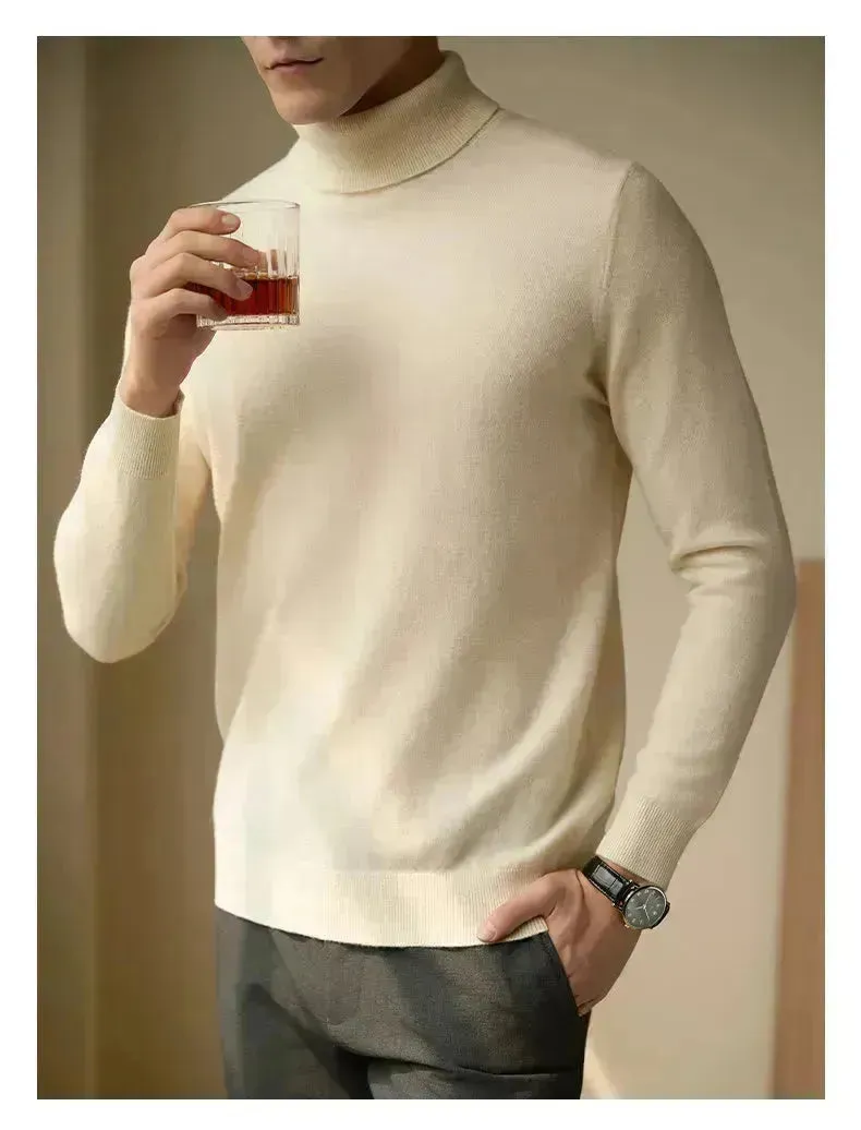 Pure Wool Thermal Slim Fit Turtleneck Sweater for Men