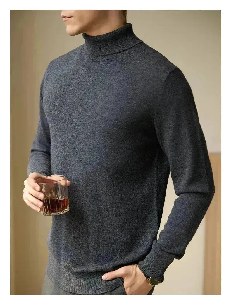 Pure Wool Thermal Slim Fit Turtleneck Sweater for Men